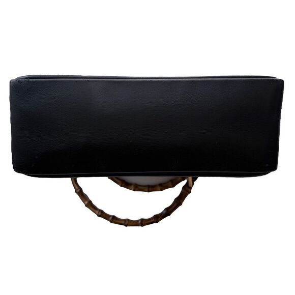 Vintage Gucci Bamboo Top Handle Bag Authentic – Black Leather, Peeling Interior - Picture 7 of 14